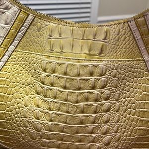Brahmin yellow/white hobo style shoulder bag. Gold hardware.